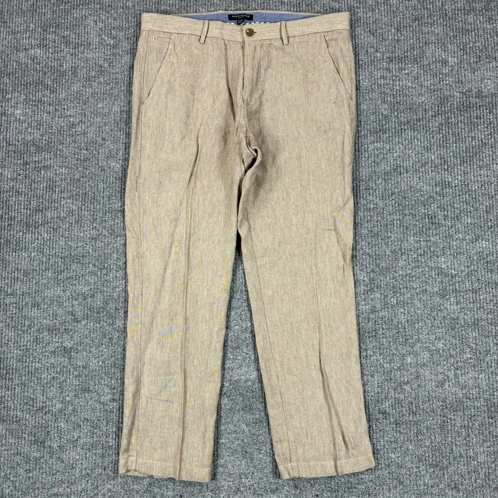 Banana Republic Aiden Chino Pants Mens 35x30 Beige Linen Cotton Blend Mid Rise